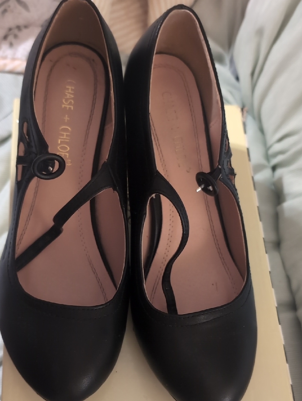 Chase + Chloe Black T-Strap Mary Jane Heels